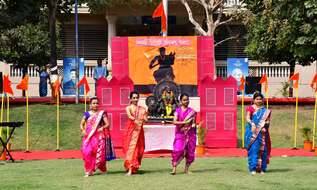 Students in traditional dress at the Shiv Jayanti celebration at MIT World Peace School Alandi